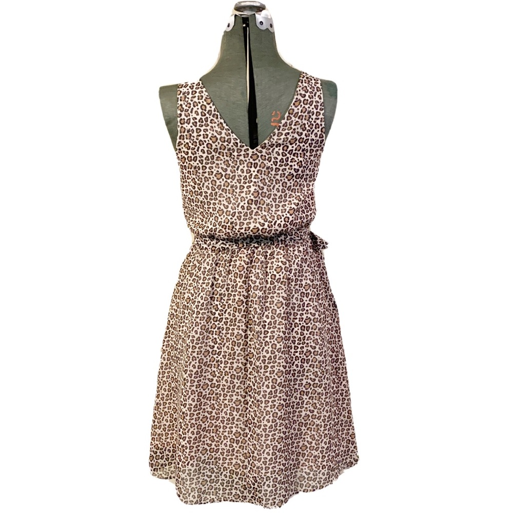 NEW Tan Leopard Animal Print Sleeveless Chiffon Dress A New Day NWT - Picture 6 of 10